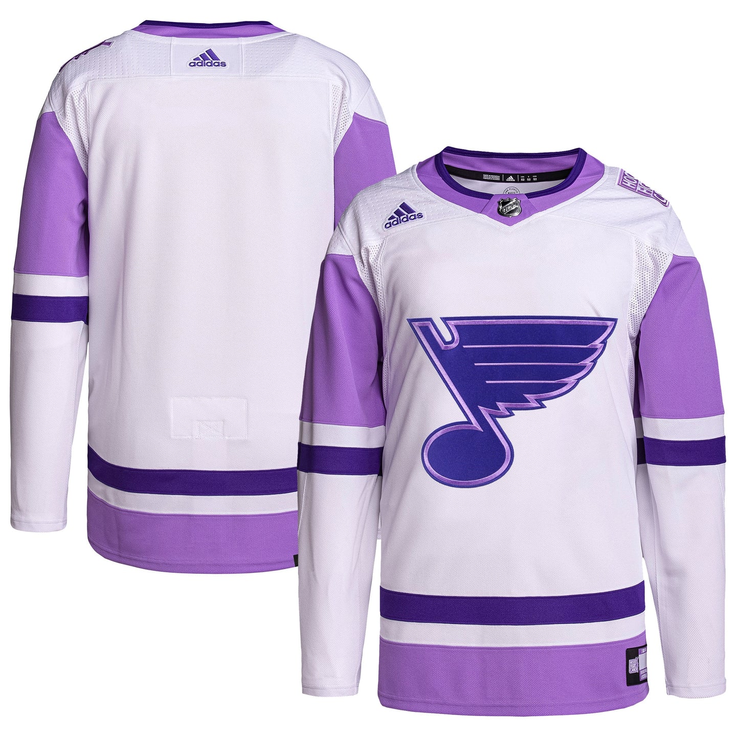 St. Louis Blues adidas Hockey Fights Cancer Primegreen Authentic Blank Practice Jersey - White/Purple
